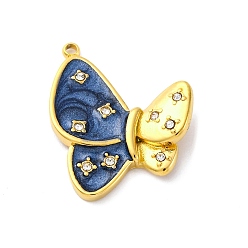 Морской Синий 304 нержавеющей стальной эмали подвески, со стразами, очарование бабочки, вакуумное покрытие pvd, реальный 18 k позолоченный, Marine Blue, 23.5x19.5x4.5 мм, отверстие : 1.5 мм