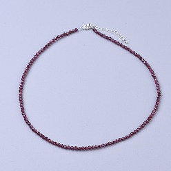 Garnet Natural Garnet Beaded Necklaces, with Brass Lobster Claw Clasps, Faceted Round Beads, 16.5 inch~16.7 inch(42~42.5cm)x3~3.5mm