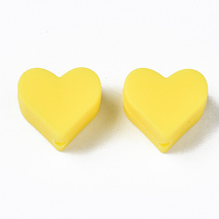 Yellow Food Grade Eco-Friendly Silicone Beads, Chewing Beads For Teethers, DIY Nursing Necklaces Making, Heart, Yellow, 13x14x8mm, Hole: 2mm