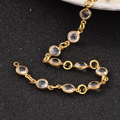 Clear Golden Tone Brass Glass Handmade Beaded Chains, Unwelded, Clear, 1000mm