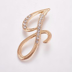 Doré  Broches en alliage, avec strass, lettre, letter.j, or, 50x35x3mm, pin: 1 mm