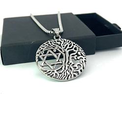 Нержавеющая Сталь Цвет Ожерелья из нержавеющей стали с подвеской в виде звезды Давида и дерева жизни, цвет нержавеющей стали