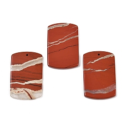 Красный Камень Природные красной яшмы подвески, прямоугольник амулеты, 40x25x3.5 мм, отверстие : 1.6 мм