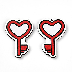 Key Печатные подвески дерева, день Святого Валентина в стиле, ключ, 35.6x24.7x2.8 мм, отверстие : 1.6 мм
