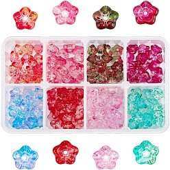 Couleur Mélangete Perles en verre electroplate, fleur de trompette, couleur mixte, 8.5x8x5.5mm, Trou: 1mm, 8 couleurs, 20 pcs / couleur, 160 pcs / boîte