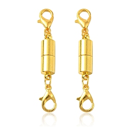 Золотой Латунные магнитные застежки, с двойными застежками-карабинами, колонка, золотые, 45x7.5x6 мм, когтя омара застежка: около 11.8x7.5x2.8 мм