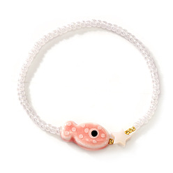 Помидор Эластичные браслеты ручной работы из фарфора и смоляных бусин для женщин, рыба и звезда, с оболочкой, помидор, 6.89 дюйм (17.5 см)