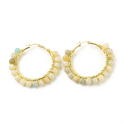 Амазонит Серьги-кольца из натурального амазонита для женщин, большие круглые серьги-кольца из настоящей позолоченной проволоки 18k, 47~49x51~52x6~6.6 мм, штифты : 1.4x0.4 мм