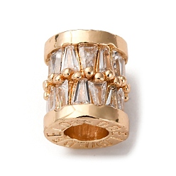 Золотой Латунь микропаве прозрачный кубический цирконий европейский бисер, колонка, без кадмия и без свинца, стойки покрытие, долговечный, золотые, 9x10 мм, отверстие : 4 мм