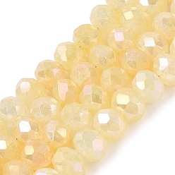 Light Khaki Electroplate Crackle Imitation Jade Glass Beads Strands, Rondelle, AB Color Plated, Faceted, Light Khaki, 6x4.5~5mm, Hole: 0.9~1.4mm, about 76~81pcs/strand, 13.98~15.16 inch(35.5~38.5cm)