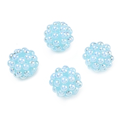 Sky Blue Opaque Acrylic Beads, Berry Besds, Round, with ABS Simulated Pearl, AB Color Plated, Sky Blue, 20x19~19.5mm, Hole: 3mm