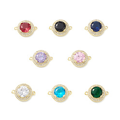 (52) Непрозрачная лаванда Подвески из латуни с покрытием из латуни и кубическим цирконием, плоские круглые ссылки, без свинца и без кадмия, долговечный, реальный 18 k позолоченный, разноцветные, 15.5x21x7 мм, отверстие : 1.6 мм