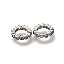 Платина Латунь микропаве прозрачный кубический цирконий европейский бисер, бусины с большим отверстием, плоско-круглые, платина, 10x2.2 мм, отверстие : 6 мм