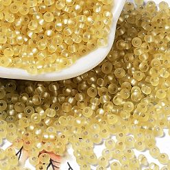 Светло-хаки 8/0 стакан бисер, матовые, серебряная линия, круглые, светлый хаки, 3x2 мм, отверстие : 0.8 мм