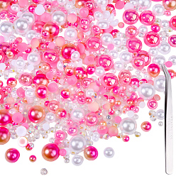 Ярко-Розовый 1 сумки из смолы кабошоны, имитация раковины и жемчуга, полукруглый и алмаз, 1Железные пинцеты для ПК, ярко-розовый, полукруглый: 4~9.5x2~4 мм, алмаз: 3~4.5x1~2.5 мм.