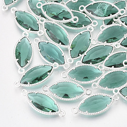 чирок Стеклянные ссылки, с посеребренными выводами из экологически чистого сплава, граненые, лошадиный глаз , зелено-синие, 21x9x4 мм, отверстие : 1.2 мм