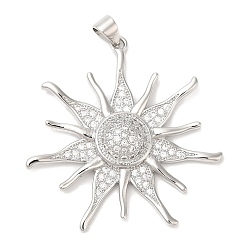 Платина Латунные микро проложить кубического циркония подвески, без свинца и без кадмия, очарование солнца, платина, 36.5x35x5.5 мм, отверстие : 5x3.6 мм