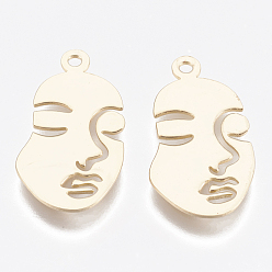 Real 18K Gold Plated Brass Pendants, Face, Nickel Free, Real 18K Gold Plated, 20x11x0.5mm, Hole: 1mm