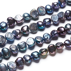 Slate Gray Natural Baroque Pearl Keshi Pearl, Cultured Freshwater Pearl Beads Strands, Two Sides Polished, Dyed, Nuggets, Slate Gray, 6~7.5x3~5x6~7mm, Hole: 0.5mm, about 30pcs/strand, 7.09 inch(18cm)
