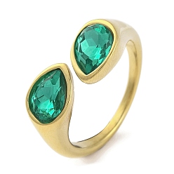 Аквамарин Ионное покрытие (ip) 304 открытая манжета в виде каплевидной формы из нержавеющей стали со стразами для женщин, реальный 14 k позолоченный, аквамарин, внутренний диаметр: 18 мм