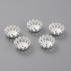 925 Sterling versilbert Ausgefallene Perlenkappen aus Messing, langlebig überzogen, Multi-Blütenblatt Blüte, 925 Sterling versilbert, 12x5.5 mm, Bohrung: 1 mm