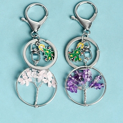 Amethyst Natural Amethyst Keychain, with Alloy Enaemel Finding, Christmas Tree, Tree of Life, 10cm