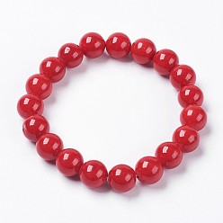 Красный Натуральный маша нефрит бисером стрейч-браслет, окрашенные, круглые, красные, 2 дюйм (5 см), бусины : 10 мм