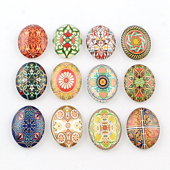 (52) Непрозрачная лаванда Калейдоскоп цветочный узор стекла овальной Flatback кабошоны для поделок проектов, разноцветные, 45x34~35x8.5 мм