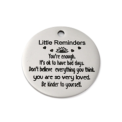 Нержавеющая Сталь Цвет Антикоррозийные 201 подвески из нержавеющей стали, сообщение очарование, плоский круглый шарм, цвет нержавеющей стали, 30x1.5 мм, отверстие : 2.5 мм