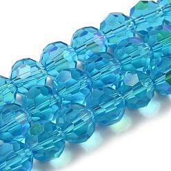 Темно-Голубой Гальванизируйте прозрачное стекло бисер нитей, граненые, круглые, с покрытием цвета радуги, глубокое синее небо, 10 мм, отверстие : 1.2 мм, около 65~69 шт / нитка, 23.03~24.49 дюйм (58.5~62.2 см)