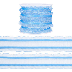 Deep Sky Blue Polyester Lace Ribbon, Ruffled Lace Ribbon, for Gift Decoration, with 1Pc Plastic Spools, Deep Sky Blue, 1 inch(25mm), about 5 Yards(4.57m)
