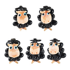 Black 5Pcs Handmade Lampwork Display Decorations, Sheep, Black, 28x35mm