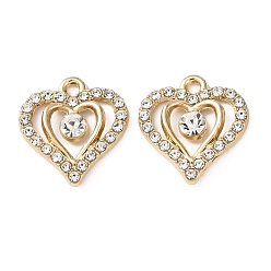 Золотой Сплав с подвесками из горного хрусталя, сердце прелести, золотые, 19x18x3.5 мм, отверстие : 1.8 мм