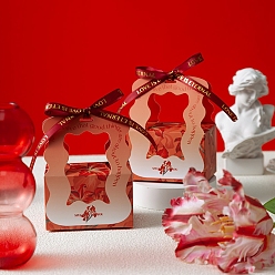 Красный Подарочные коробки для конфет с цветочным принтом и лентой, складные ящики для хранения на свадьбу, прямоугольные, красные, 10x6.3x13 см