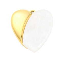 Белый 304 подвески из нержавеющей стали, шарма сердца, cmолой, ионное покрытие (ip), реальный 18 k позолоченный, белые, 31.5x27.5x5 мм, отверстие : 1.6 мм