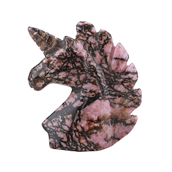 Родонит Украшения из натурального родонита в виде единорога, фигурка для украшения дома, энергетический камень рейки для исцеления, 50x55 мм