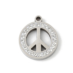 Нержавеющая Сталь Цвет 304 из нержавеющей стали горный хрусталь подвески, с эпоксидной смолой, оберег знак мира, цвет нержавеющей стали, 16x14x2 мм, отверстие : 1.4 мм