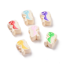 Mixed Color Rubberized Style Acrylic European Beads, with Enamel, Large Hole Beads, Dinosaur, Mixed Color, 13x9.9x7mm, Hole: 4.3mm