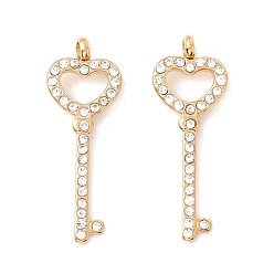 Doré  Pendentifs en acier inoxydable, placage sous vide pvd, avec perceuse en cristal, clé, or, 304mm, Trou: 30x11x4mm