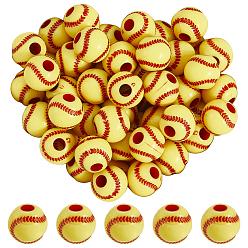 Желтый 200 шт. непрозрачные акриловые круглые бусины, бейсбол, желтые, 11.5x10.5 мм, отверстие : 4 мм