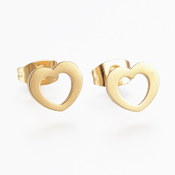Золотой 304 из нержавеющей стали серьги, гипоаллергенные серьги, сердце, золотые, 7.5x9x1 мм , штифт: 0.8 мм