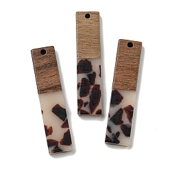 Бежевый Деревянные подвески из смолы и ореха, прямоугольные, бежевые, 45x10x4.5 мм, отверстие : 2 мм