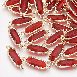 Красный Стеклянные ссылки, с позолоченными элементами из экологически чистого сплава, граненые, овальные, красные, 21x7x3 мм, отверстие : 1.2 мм