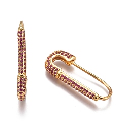 Красный Латунные серьги обруча, со стразами, Форма предохранительного штифта, золотые, красные, 26~26.5x10~11x3 мм, штифты : 0.8 мм