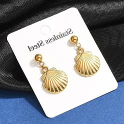 Shell Shape 304 из нержавеющей стали болтаться серьги, реальный 18 k позолоченный, формы раковины, 26x15 мм
