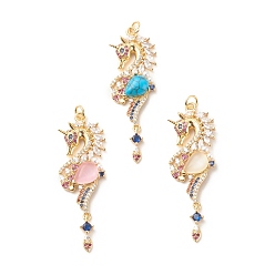 Смешанные камни Латунные микро проложить кубического циркония подвески, С камнями, без кадмия и без свинца, реальный 18 k позолоченный, морской конек, 48.5x18x5 мм, отверстие : 3.5 мм