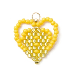 Желтый Подвески ручной работы из стеклянных бусин в форме сердца, с 304 петлей из нержавеющей стали, желтые, 21x22x2 мм, отверстие : 3 мм