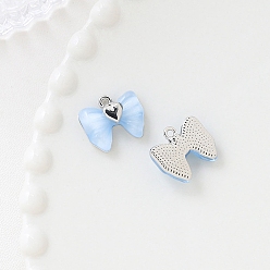 Light Sky Blue Alloy Resin Pendants, Platinum, Bowknot Charms, Light Sky Blue, 15x18mm