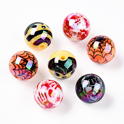 (52) Непрозрачная лаванда Uv акриловые покрытия бусины, радужный, Хэллоуин тема, круглый со смешанным рисунком, разноцветные, 15.5 мм, отверстие : 2.4 мм