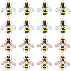 (52) Непрозрачная лаванда 32 шт 2 цвета сплава эмалевые подвески, Пчелы, со стеклом, золотые, разноцветные, 23.5x22.5x5 мм, отверстие : 1.6 мм, 16 шт / цвет
